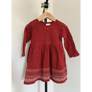 Vintage 90s Baby Gap Red Knit Winter/Holiday/Snowflake Dress, 100% Cotton